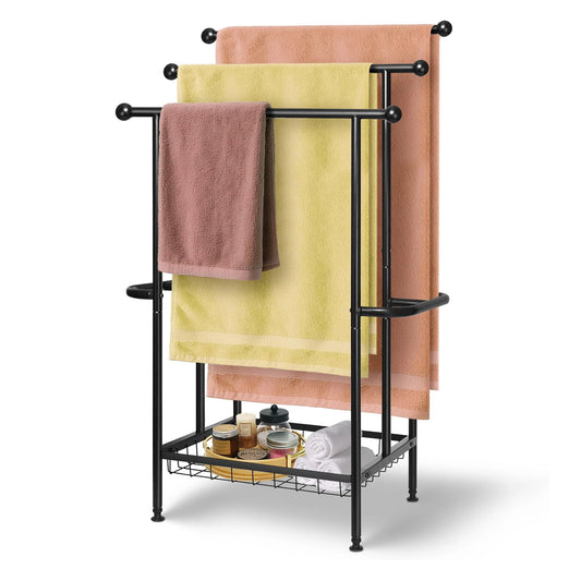Three Tier Dual T-Shaped Stainless Steel Bathroom Towel Rack