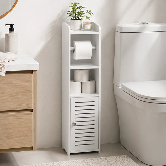 Slim Bathroom Storage Cabinet With Toilet Paper Holder And Shelves