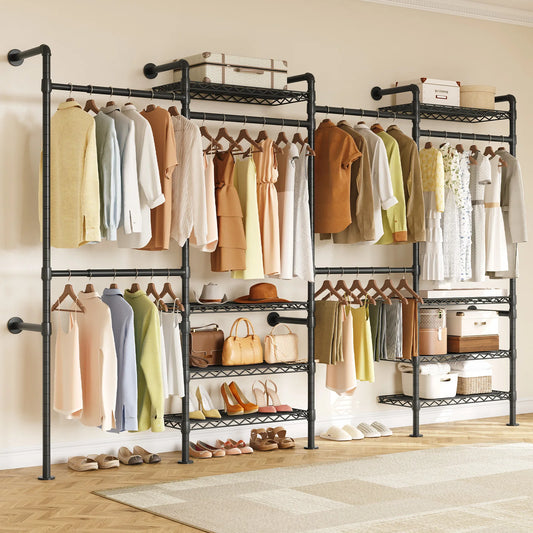 ONBRILL Industrial Pipe Wall Mounted Clothing Rack And Closet Organizer
