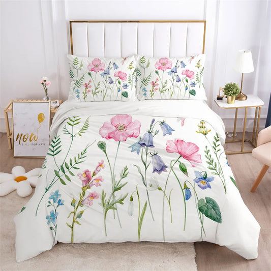 Floral Butterfly Lotus Flower Duvet Cover Bedding Set For Bedroom