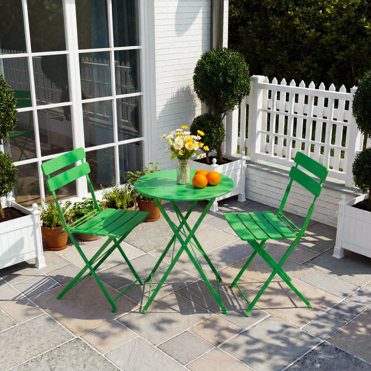 TUAREX Folding Steel Bistro Set With Two Outdoor Chairs