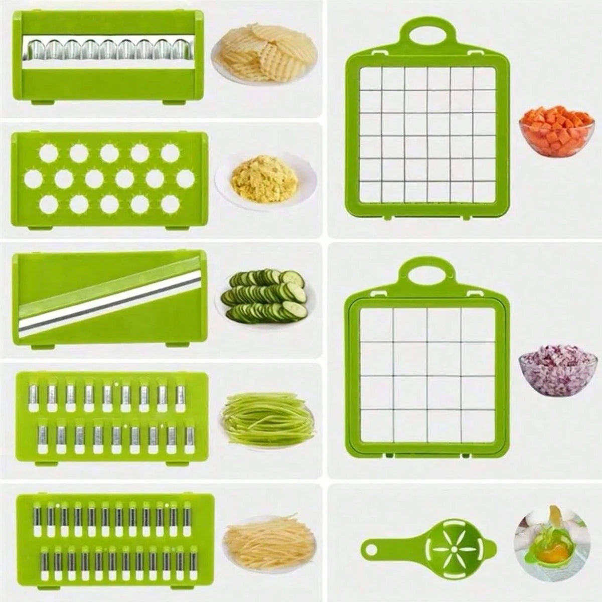 16 in 1 Multifunctional Vegetable Chopper, Onion Dicer Fruit Slicer, Potato Cutter with Storage Container, Kitchen Gadget for Fast Meal Prep, Vegetable Cutting Accessories