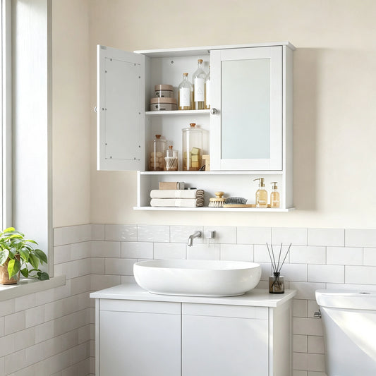Bathroom Wall Cabinet With Mirror Adjustable Shelf And Open Storage