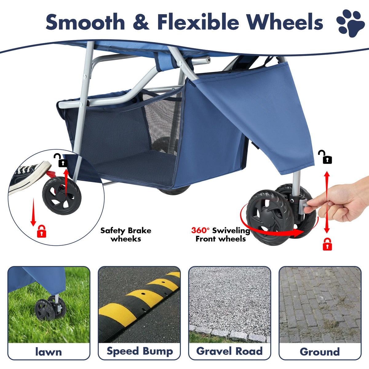 DUMOS Three Wheel Foldable Pet Stroller for Dogs and Cats