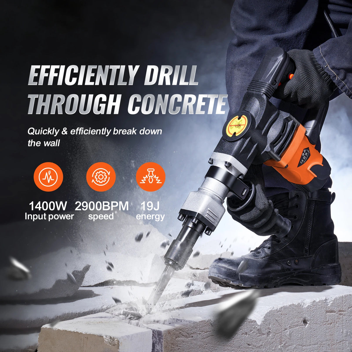 SucceBuy Electric Demolition Jack Hammer for Concrete Breaking