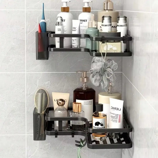 Wall Mounted Shower Caddy With Hooks Rust Resistant Storage Shelf