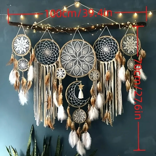 Handcrafted Five Piece Moon And Sun Dream Catcher Set